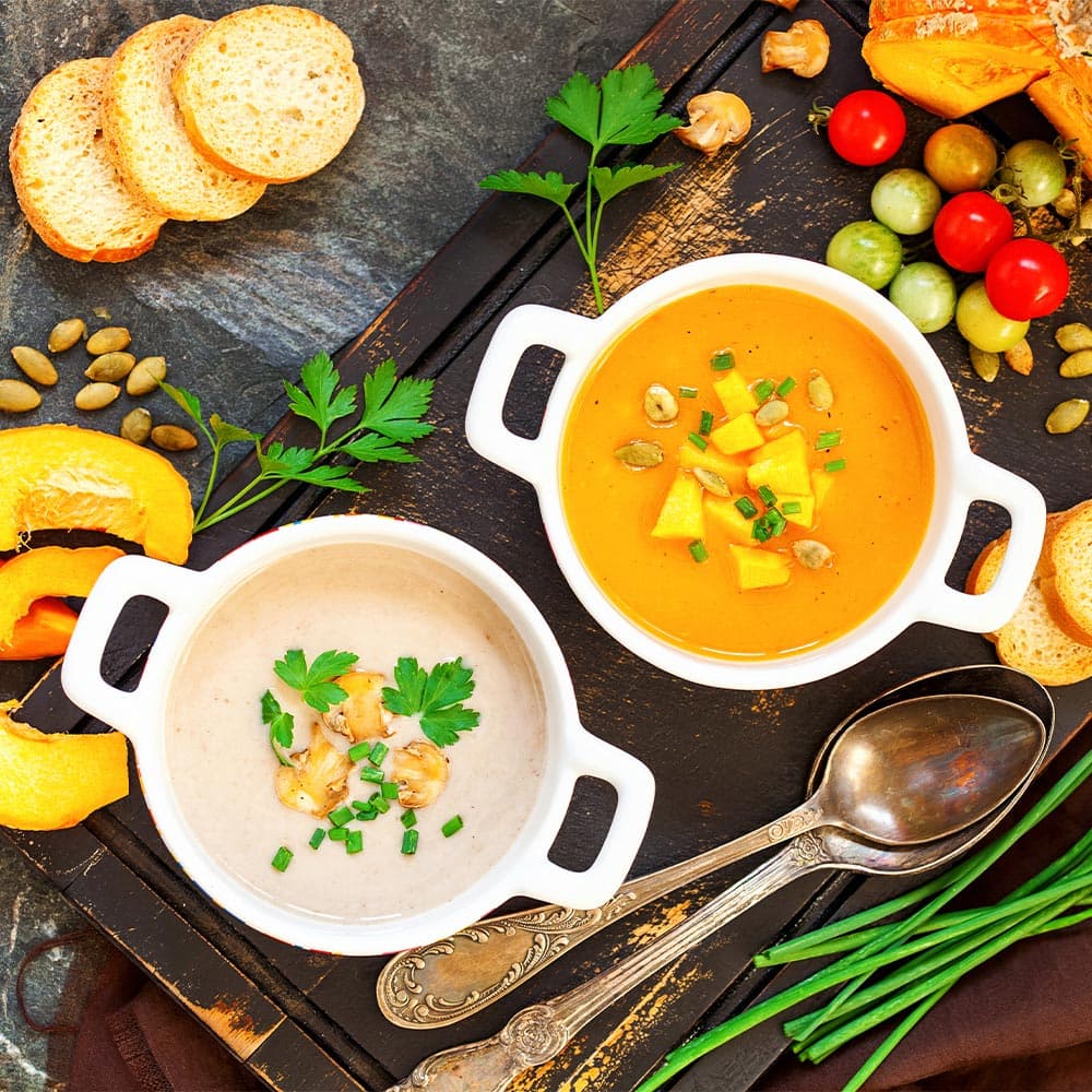 Mushroom soup and pumpkin soup from La Española Olive Oil Instagram